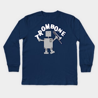 Trombone Robot White Text Kids Long Sleeve T-Shirt